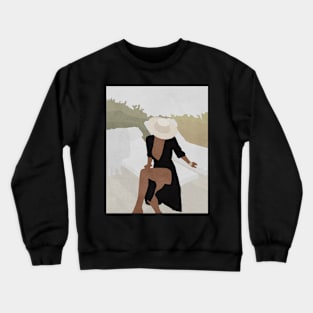 Woman, Hat, Boho style art, Mid century art Crewneck Sweatshirt